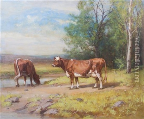 Cows In A Landscape Oil Painting - Albion Harris Bicknell