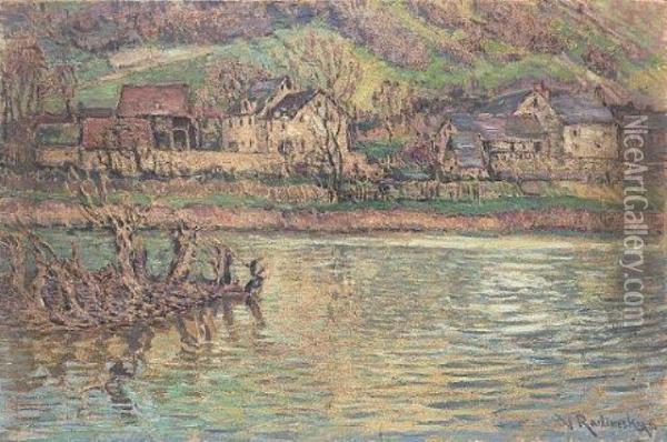 Riverside Village Oil Painting - Vaclav Radimsky