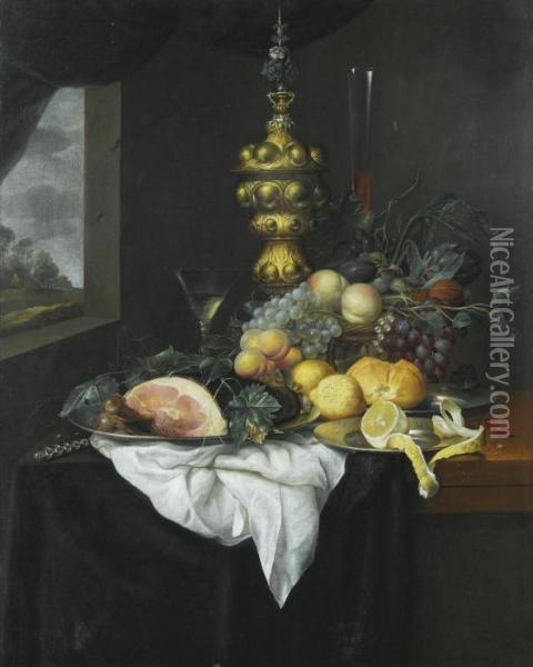 Still Life With A Pitcher Oil Painting - Jan Jansz. Treck