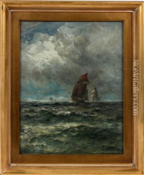 Ships At Sea Oil Painting - Robert B. Hopkin