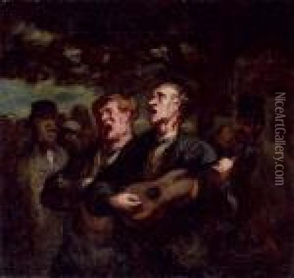 Chanteurs Ambulants - Chanteurs De Rue Oil Painting - Honore Daumier