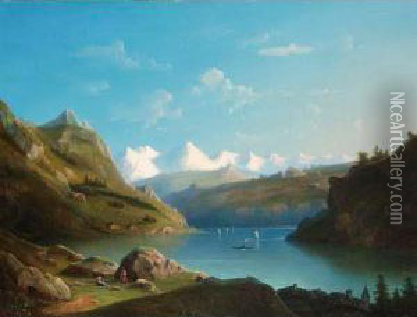 A Snow-capped Fjord Oil Painting - Jacobus Hendricus J. Nooteboom
