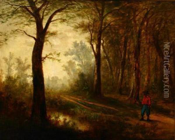 Traveler In A Forest Oil Painting - John R. Johnston