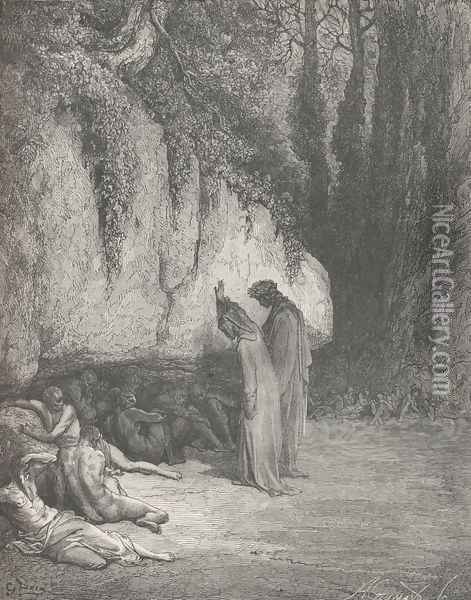 Belacqua, now for thee I grieve no more. (Canto IV., line 128) Oil Painting - Gustave Dore