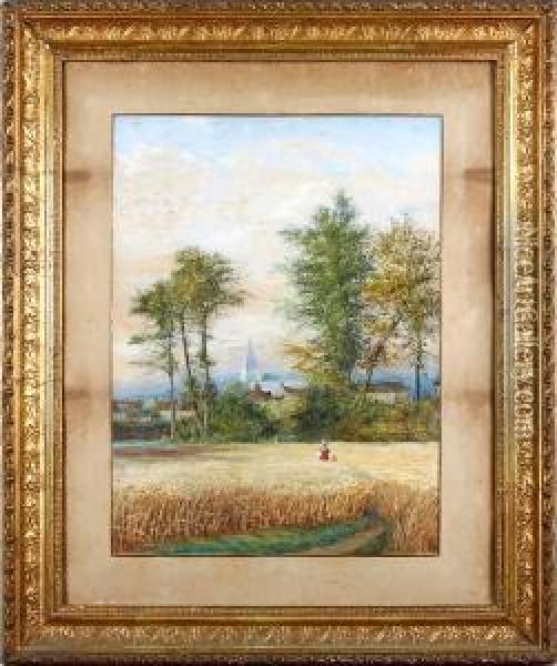 Figures In A Cornfield Oil Painting - Edgar John Varley