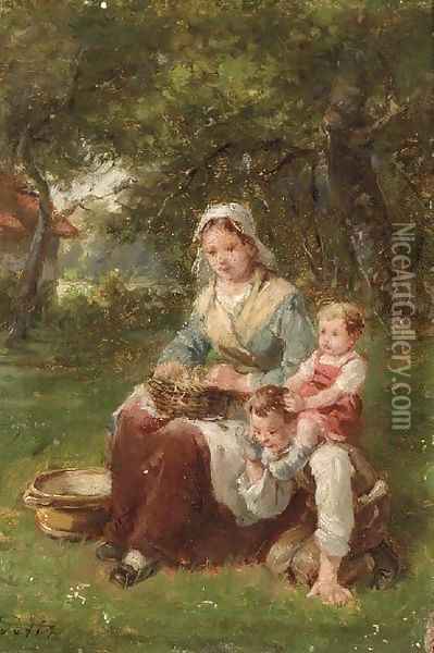 At play in the garden Oil Painting - Charles Petit