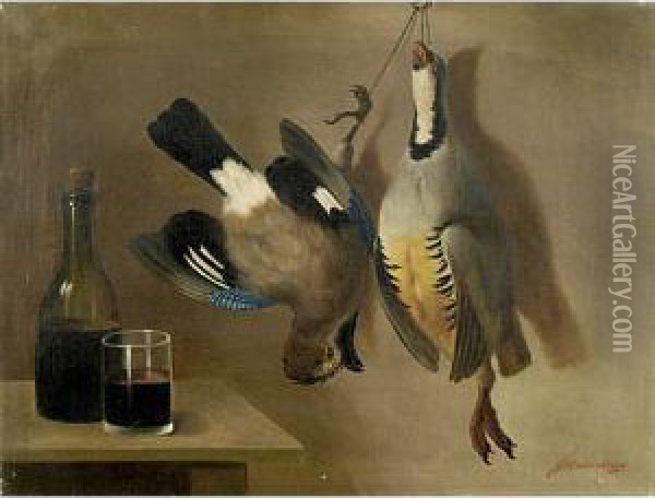 Uccelli E Bottiglia Oil Painting - Francesco Malacrea
