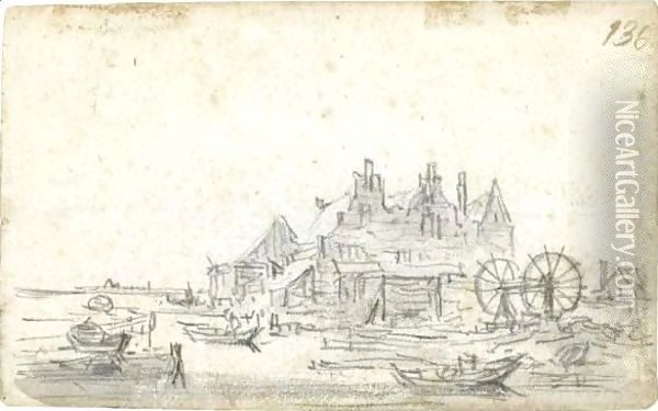 A Three-Gabled House On The Edge Of A Canal, With A Boat-Lifting Mechanism To The Right Oil Painting - Jan van Goyen