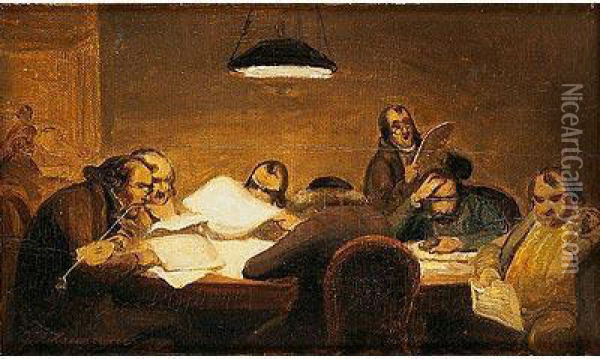 Gabinete De Lectura Oil Painting - Johann Peter Hasenclever