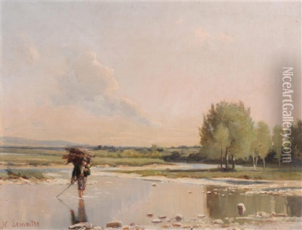 Landschaft Mit Reisigsammler Oil Painting - Nathanael Lemaitre