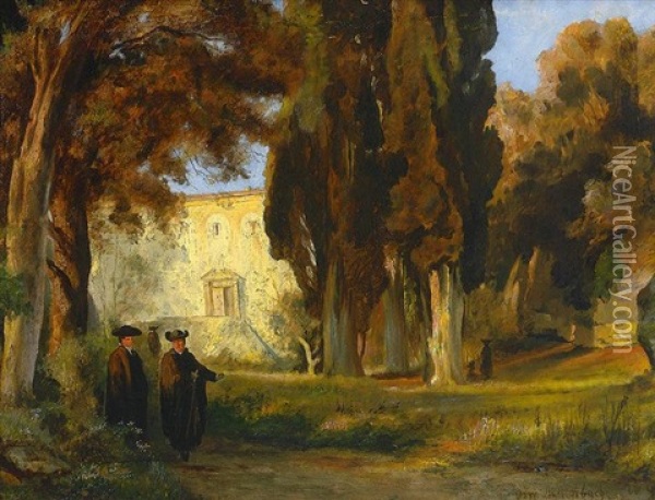 Im Klostergarten Oil Painting - Oswald Achenbach