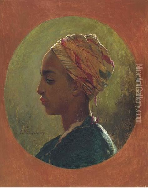 Portrait Of A Moroccan Woman, In Profile To The Left Oil Painting - Konstantin Egorovich Egorovich Makovsky
