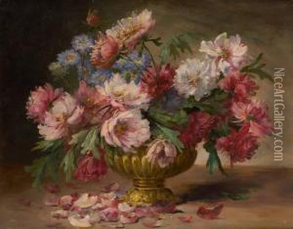 Vase Fleuri De Pivoines Oil Painting - Edmond Van Coppenolle