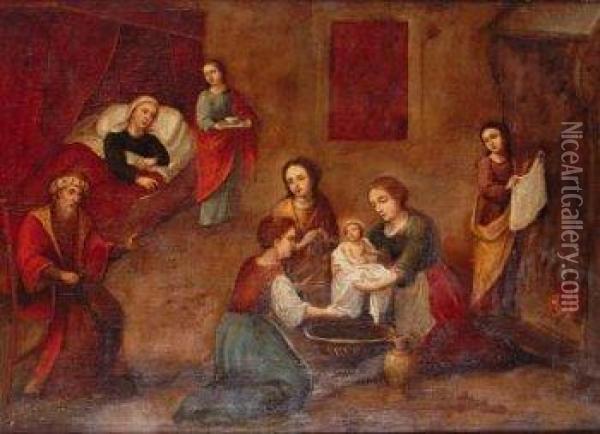 Nacimiento De La Virgen Oil Painting - Jose Antolinez