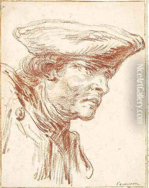 The Head of a Soldier looking to the right Oil Painting - Francesco Giuseppe Casanova
