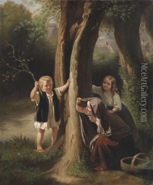Spielende Kinder Im Walde Oil Painting - Friedrich Eduard Meyerheim