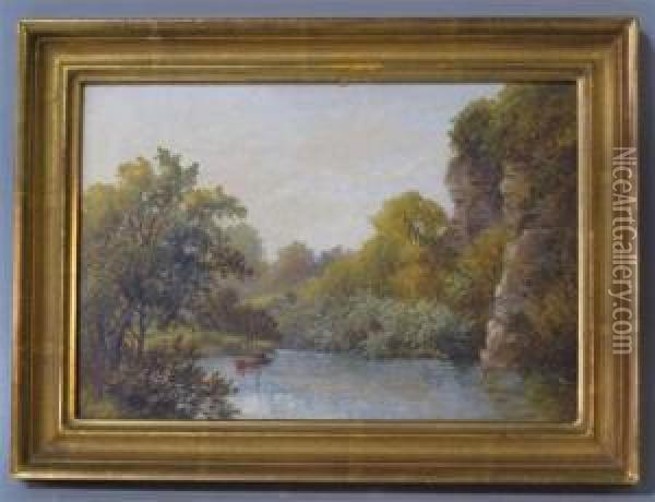 Riverscape Oil Painting - James Charles Ward