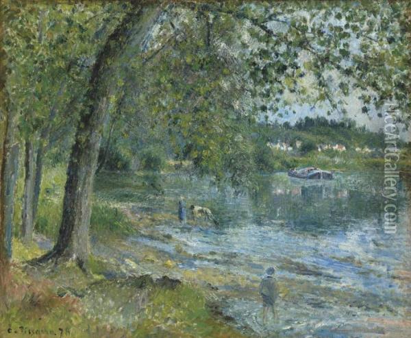 Bords De L'oise A Auvers-sur-oise Oil Painting - Camille Pissarro