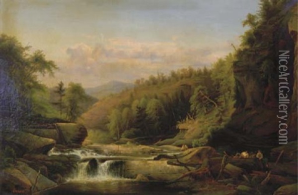 A River In A Hilly Landscape Oil Painting - Max Eglau