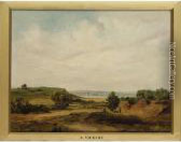 Landscape, Possible Showing The Solent In The Distance And A View Of The Isle Of Wight Oil Painting - Alfred Vickers