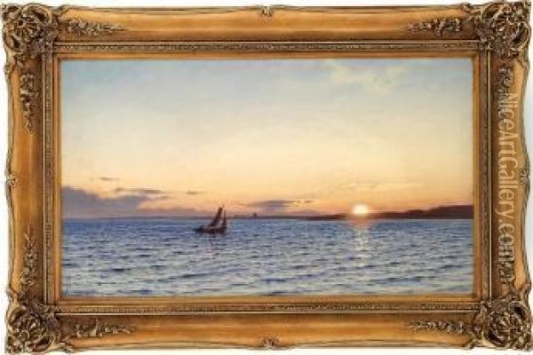 Seilbat I Solnedgang 1893 Oil Painting - Amaldus Clarin Nielsen