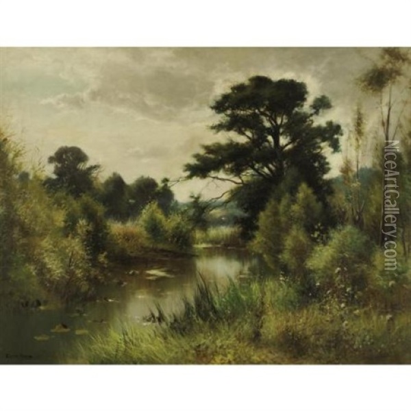 Landscape With Pond Oil Painting - Ernest Parton