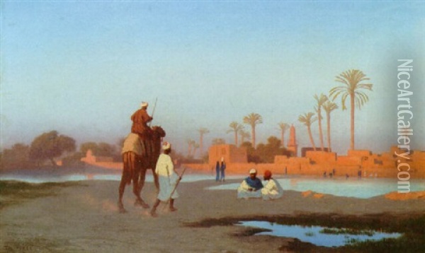 Arabs Outside A Town Oil Painting - Charles Theodore (Frere Bey) Frere