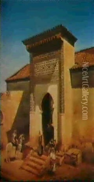 Entree De La Mosquee Oil Painting - Marc Alfred Chataud