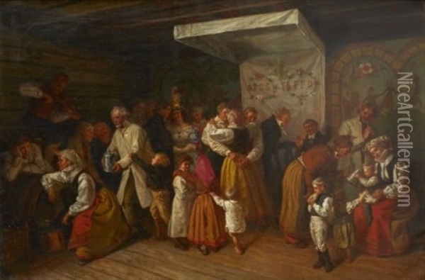 Brollop I Osteraker Oil Painting - Josef Wilhelm Wallander