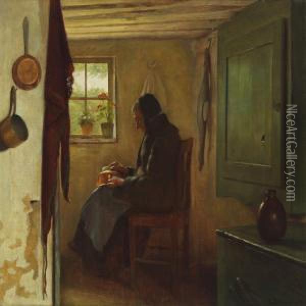 Interior With Woman Oil Painting - Gustav Vermehren
