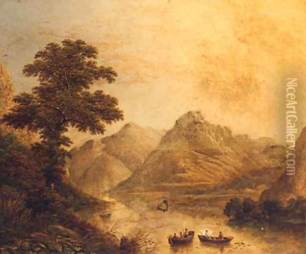 Anglers In Rowing Boats On A Lake In Cumberland Oil Painting - Charles Leaver
