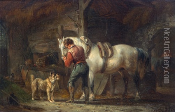 In The Stable Oil Painting - Pieter Gerardus Van Os