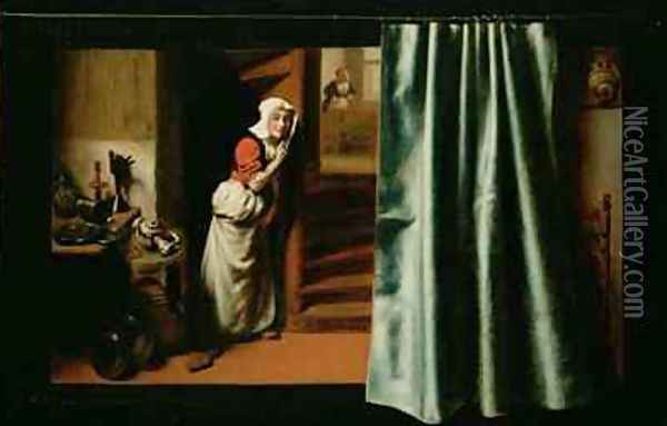 Eavesdropping on a Woman Scolding 1655 Oil Painting - Nicolaes Maes