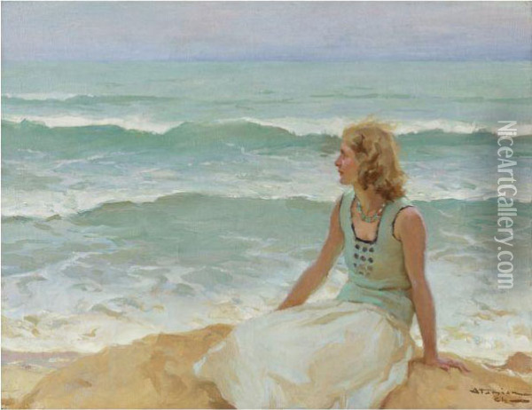 On The Beach Oil Painting - Charles Garabed Atamian