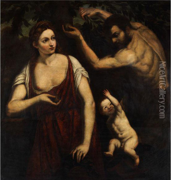 Venus Und Mars Mit Cupido Oil Painting - Paris Bordone