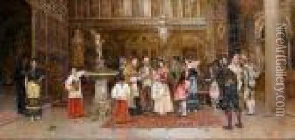 The Christening Oil Painting - Antonio Maria de Reyna
