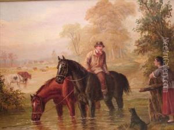 Horseswatering Oil Painting - Edward Benjamin Herberte