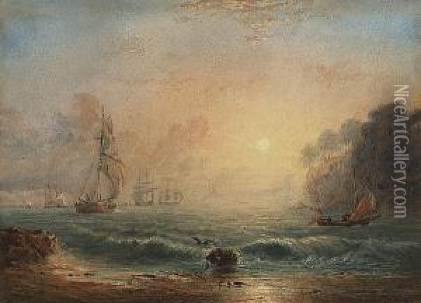 Boats At Sea Oil Painting - Charles Bentley