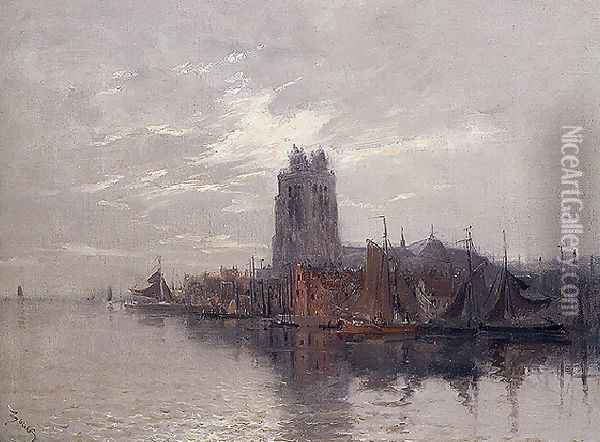 A View of Dordrecht Oil Painting - Frank Myers Boggs