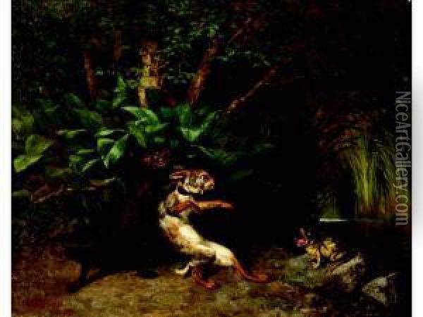 Weasel, Rabbit And Frog Oil Painting - William Holbrook Beard