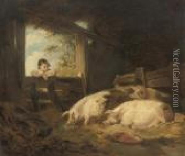 The Pig-sty Oil Painting - George Morland