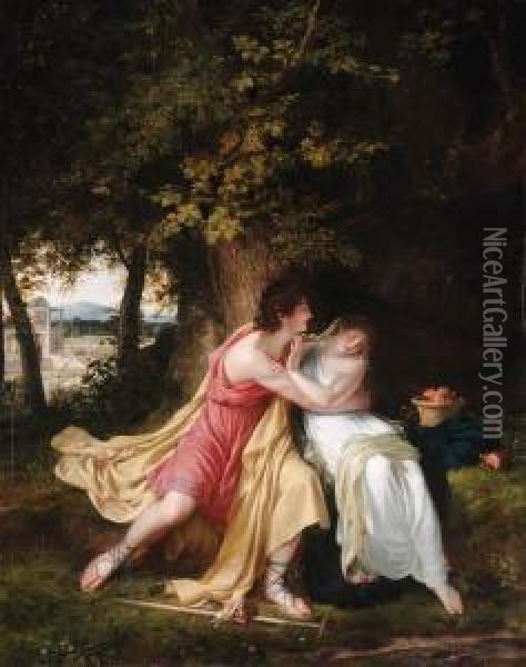 Vertumnus And Pomona Oil Painting - Charles Victoire Frederic Moench