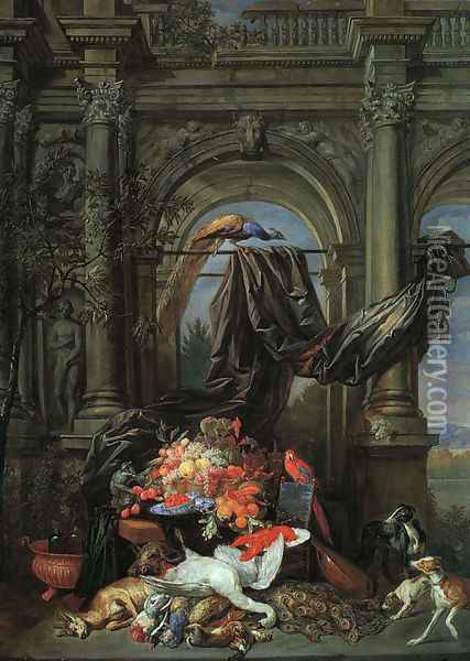 Still Life in an Architectural Setting 1642-50 Oil Painting - Erasmus II Quellin (Quellinus)