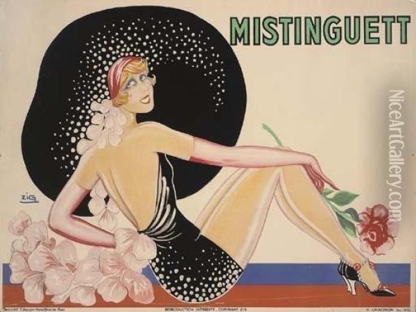 Mistinguett Oil Painting - Louis Gaudin Zig