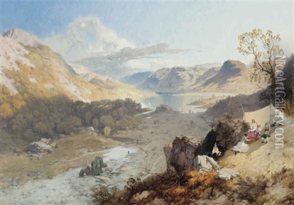 Picnic By Wythburn Water, Thirlmere Valley Oil Painting - James Baker Pyne