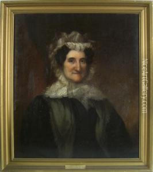 Pair Of Oil Oncanvas Portraits Of Daniel Lathrop Coit And His Wife Elizabeth Ofnorwich Oil Painting - Alvan Fisher