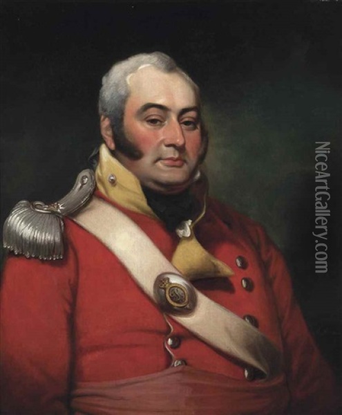 Portrait Of George Fermor, 3rd Earl Of Pomfret, Wearing The Uniform Of A Captain In The Northamptonshire Militia Oil Painting - Mather Brown