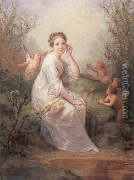 Lady Surrounded By Putti Oil Painting - Henri Pierre Picou
