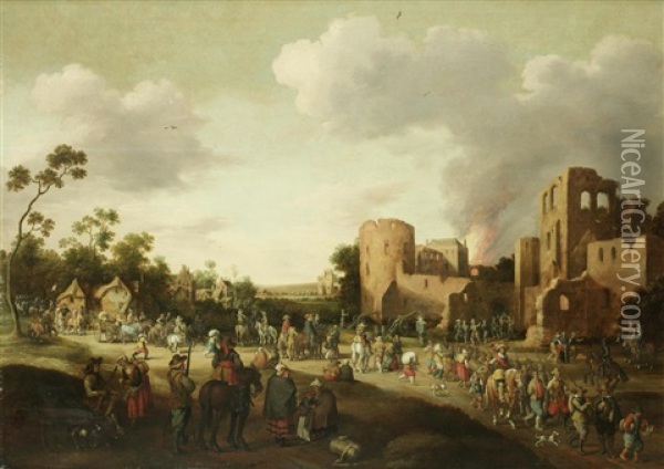 Militiamen Escorting People From A Besieged Town Oil Painting - Joost Cornelisz. Droochsloot