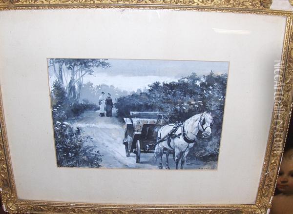 Pony And Trap On A Country Lane Oil Painting - William Heysmann Overend
